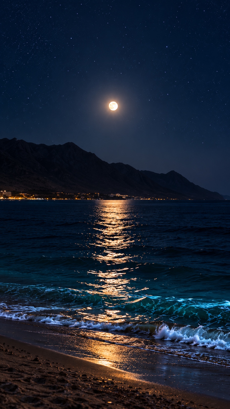 Sinai mountains at night beside the Red Sea